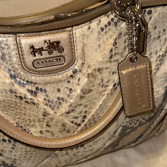Coach Neutral Snake-Print Leather Satchel with Silver Hardware - Picture 2 of 4
